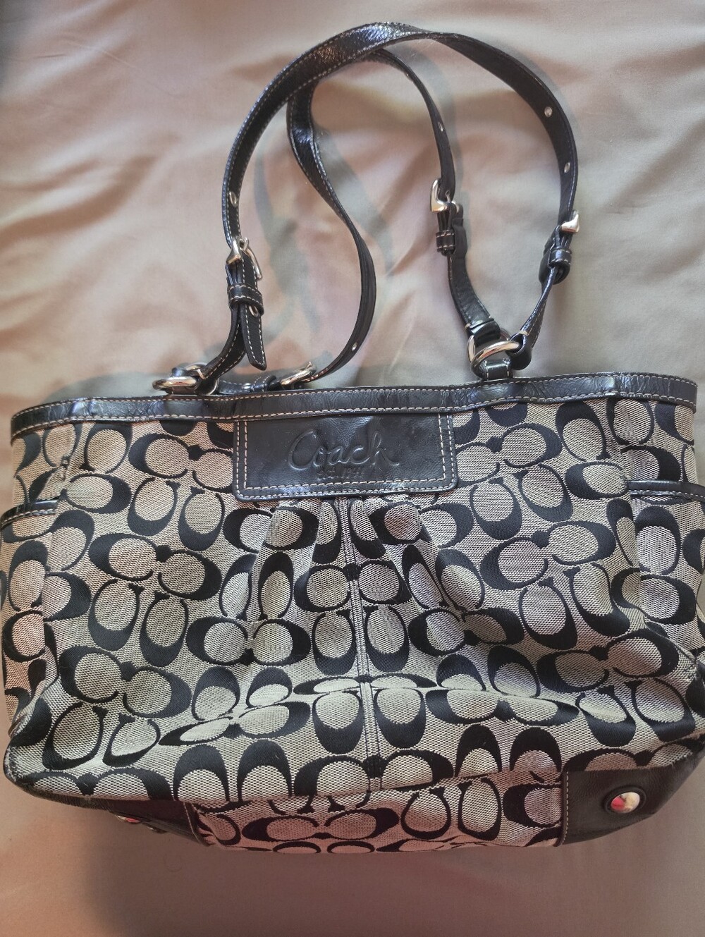 Vintage Coach Black Signature Canvas Shoulder Tote